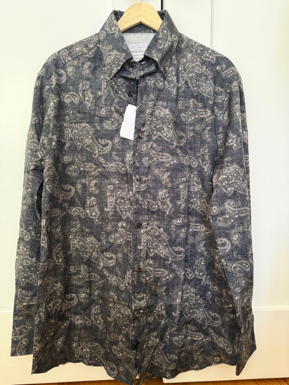 Brunello Cucinelli Navy Paisley Cotton Button-Down Shirt